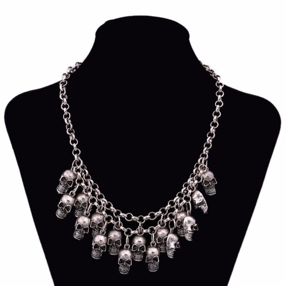 jujuanne's jewelry Jewelry - Punk Grunge SILVER Skulls Statement Necklace
